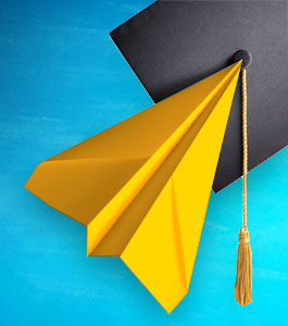 Graduation cap with paper airplane Graduation cap with paper airplane