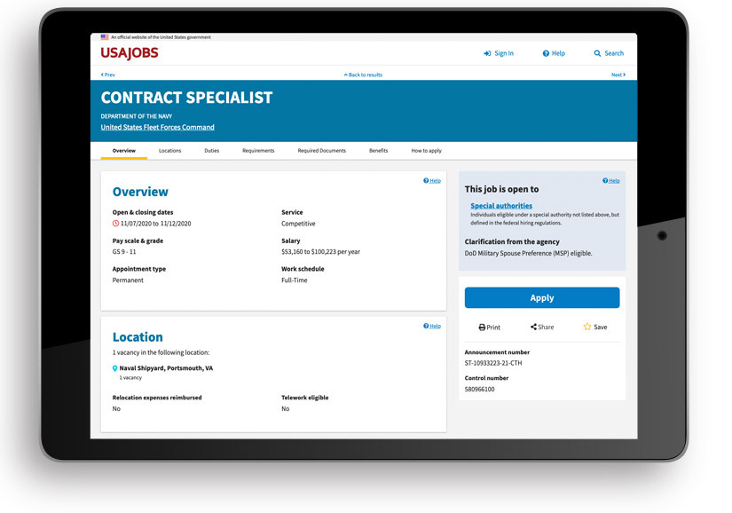 Image of USA Jobs website