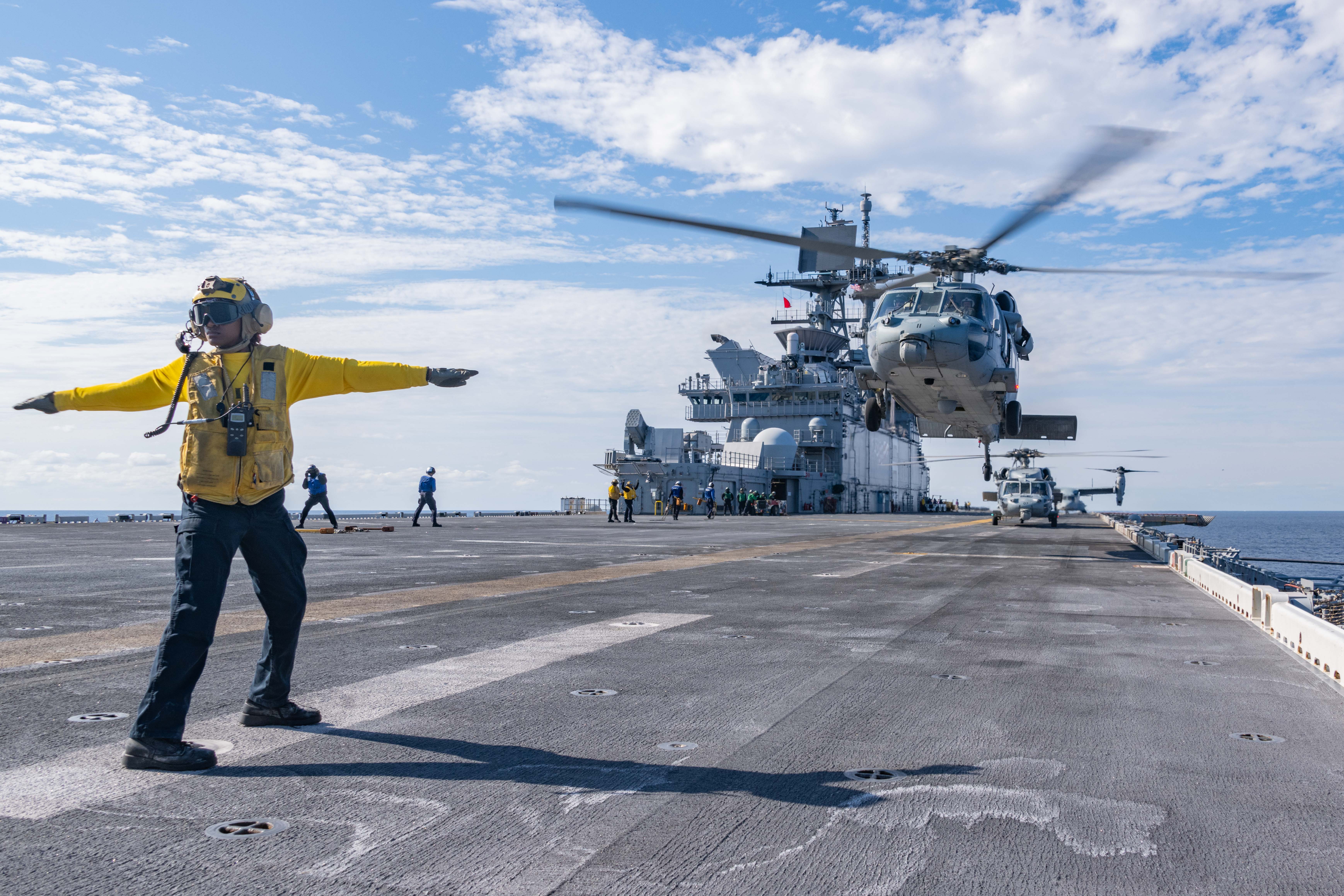 Osprey helicopter on naval ship