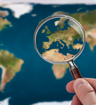 Magnifying glass over a map